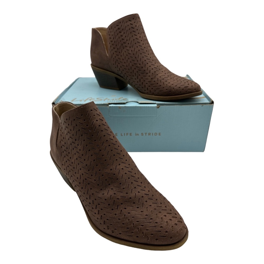 LifeStride Payton Booties Women 8.5W Brown Excellent Perforated Ankle Boot